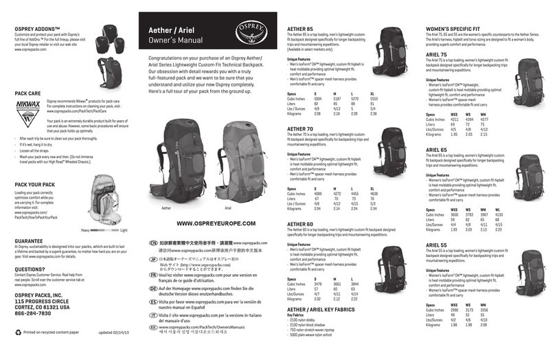 Osprey ARIEL 65 Manual de usuario