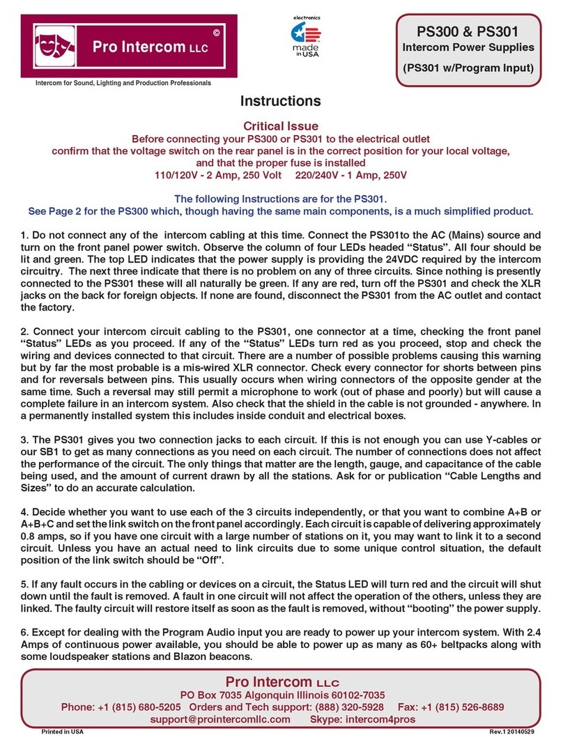 Pro Intercom PS300 Manual de usuario
