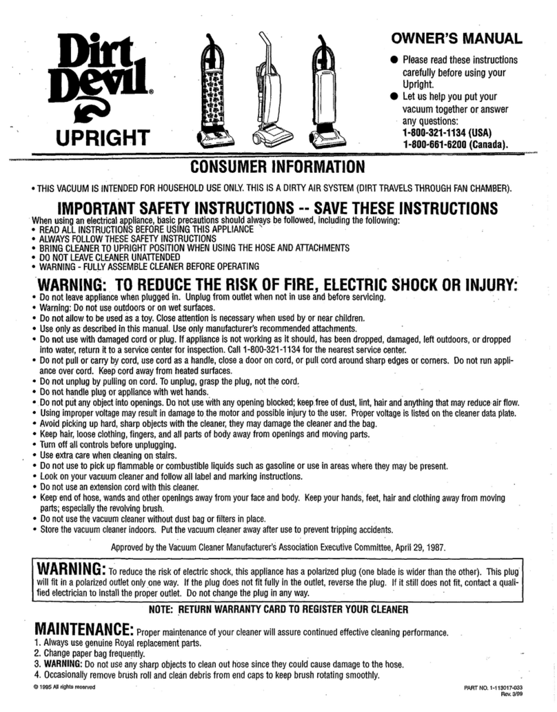Dirt Devil UPRIGHT Series Manual de usuario