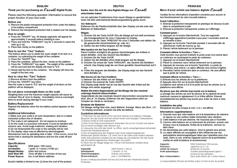 Escali Vitra Manual de usuario