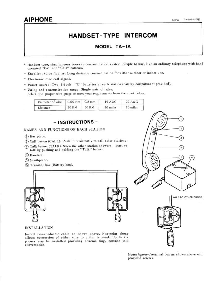 Aiphone TA-1A Manual de usuario Aiphone TA-1A Manual de usuario