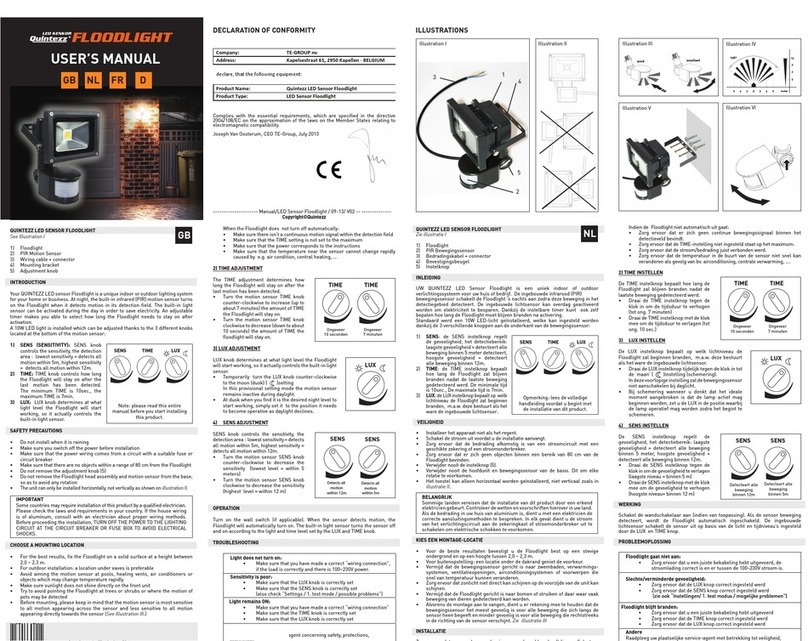 Quintezz LED Sensor Floodlight Manual de usuario