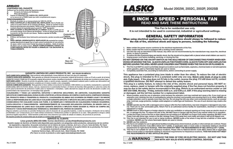 Lasko 2002C Manual de usuario