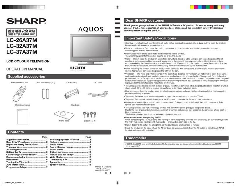 Sharp Aquos LC-26A37M Manual de usuario