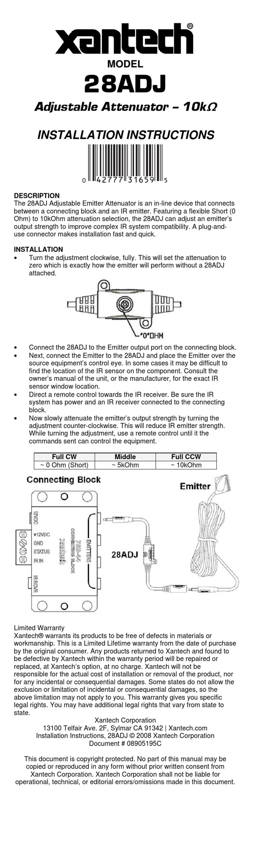 Xantech 28ADJ Manual de usuario