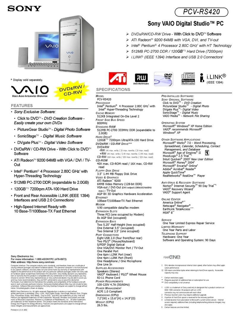 Sony PCV-RS420 - Vaio Desktop Computer Manual de usuario
