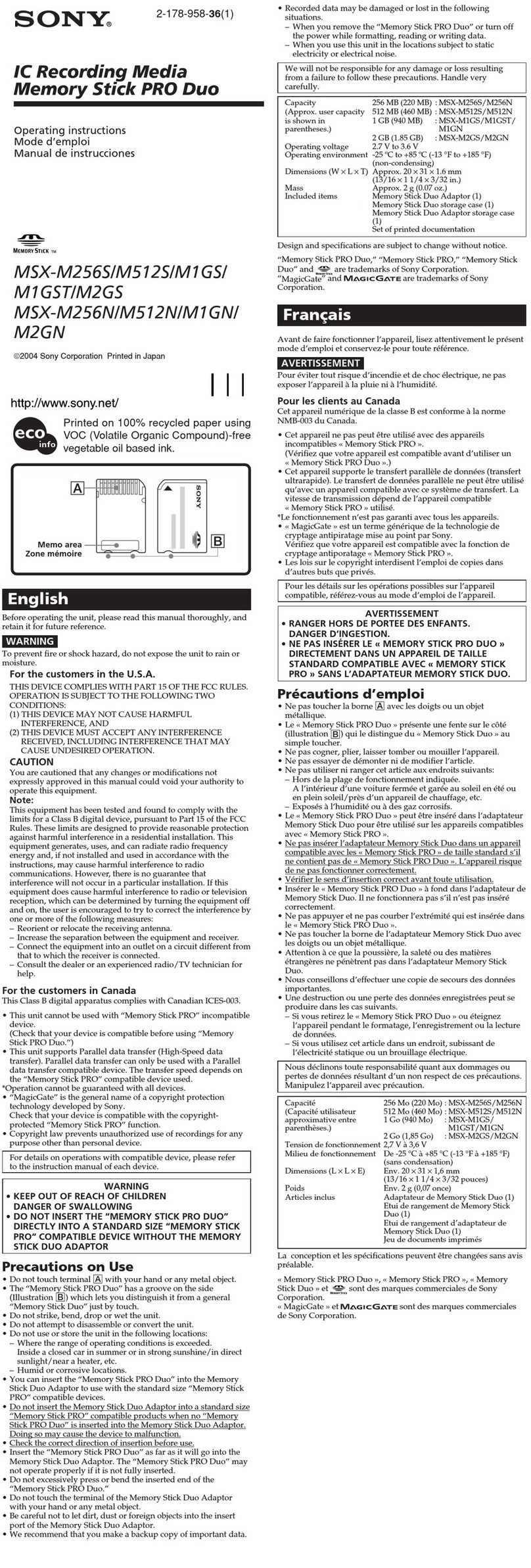 Sony MSX-M1GN Manual de usuario