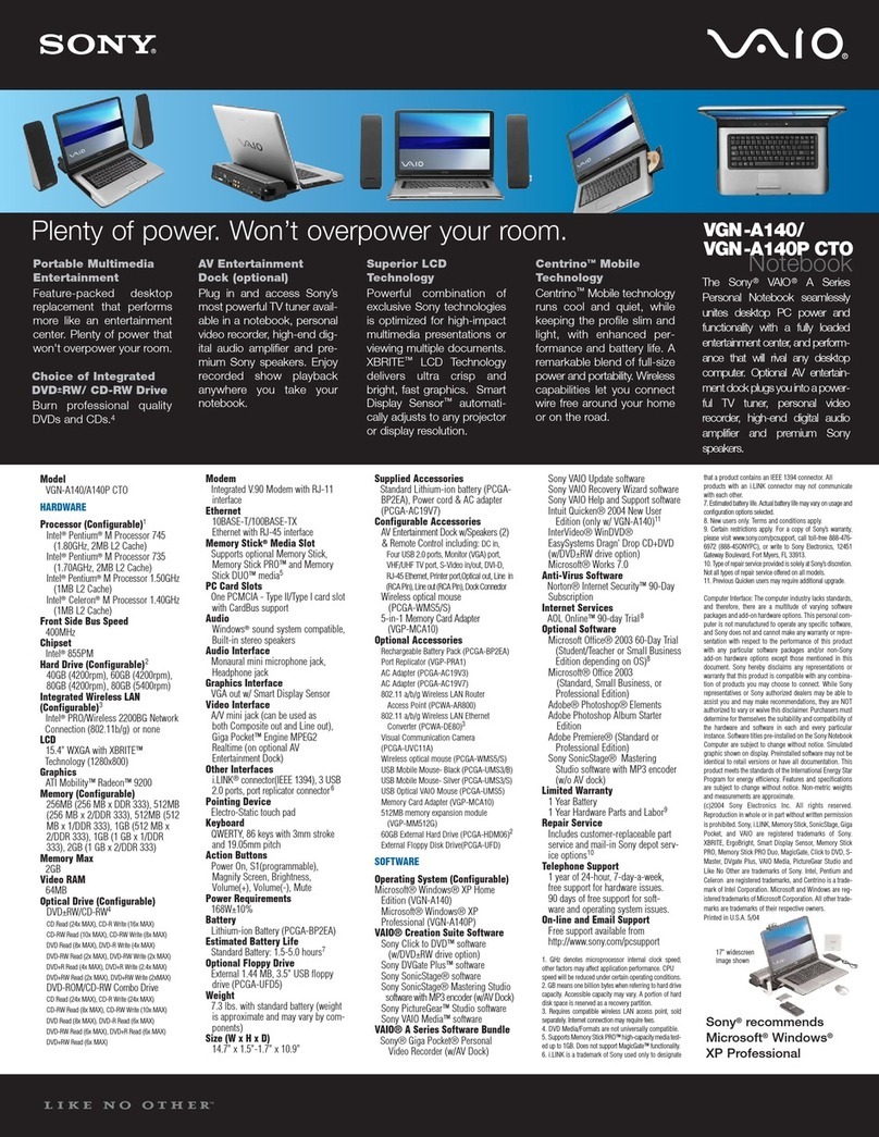 Sony VAIO VGN-A140 Series Manual de usuario