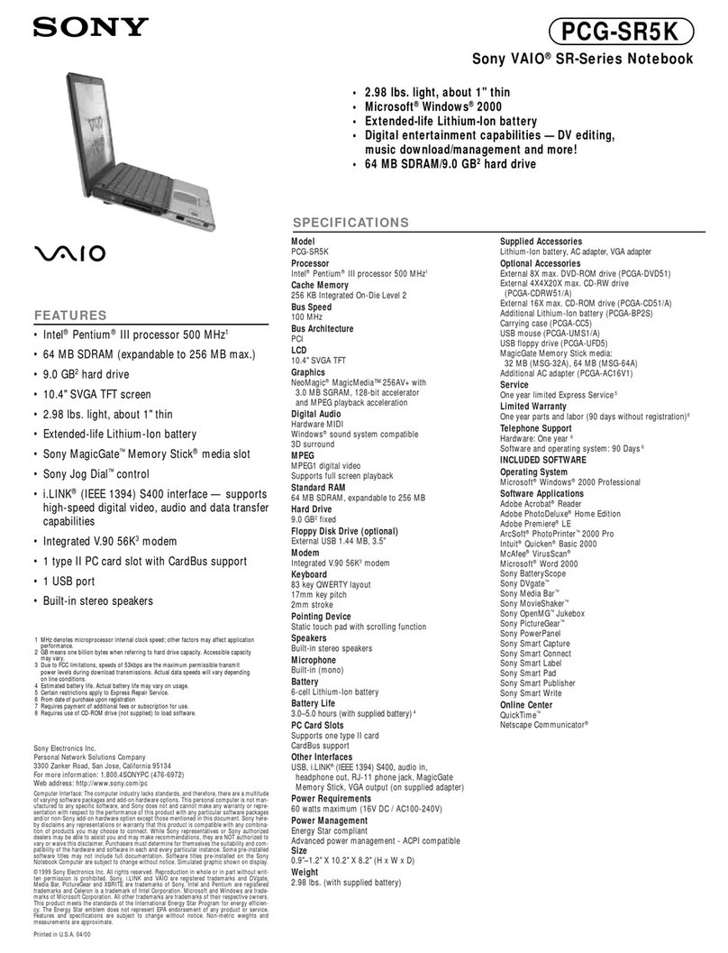 Sony VAIO PCG-SR5K Manual de usuario