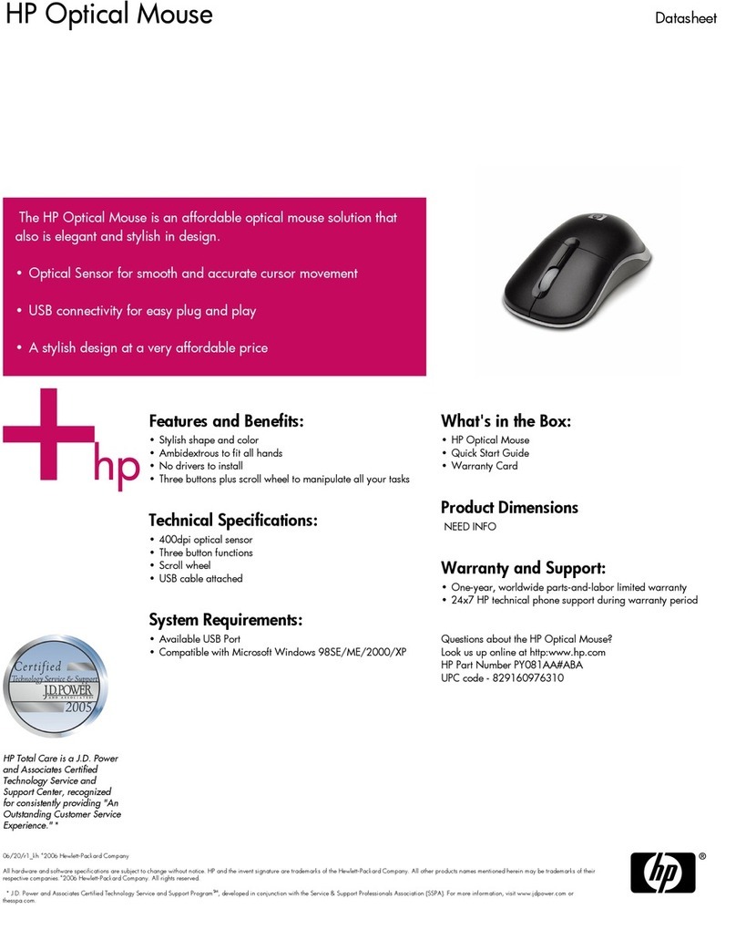 HP RB129AA - Mouse - Wired Manual de usuario HP RB129AA - Mouse - Wired Manual de usuario