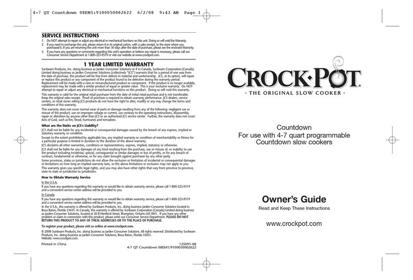 Crock-Pot 4-7 QUART  SLOW COOKER - DESIGNER Manual de usuario