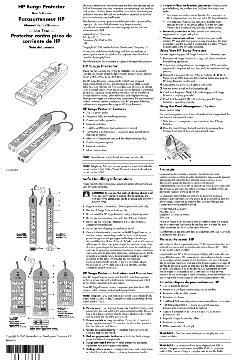 HP PS128AA#ABA - Surge Suppressor Manual de usuario HP PS128AA#ABA - Surge Suppressor Manual de usuario