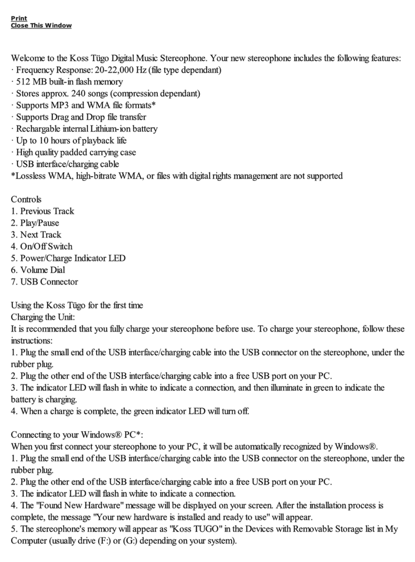 Koss Tugo Manual de usuario