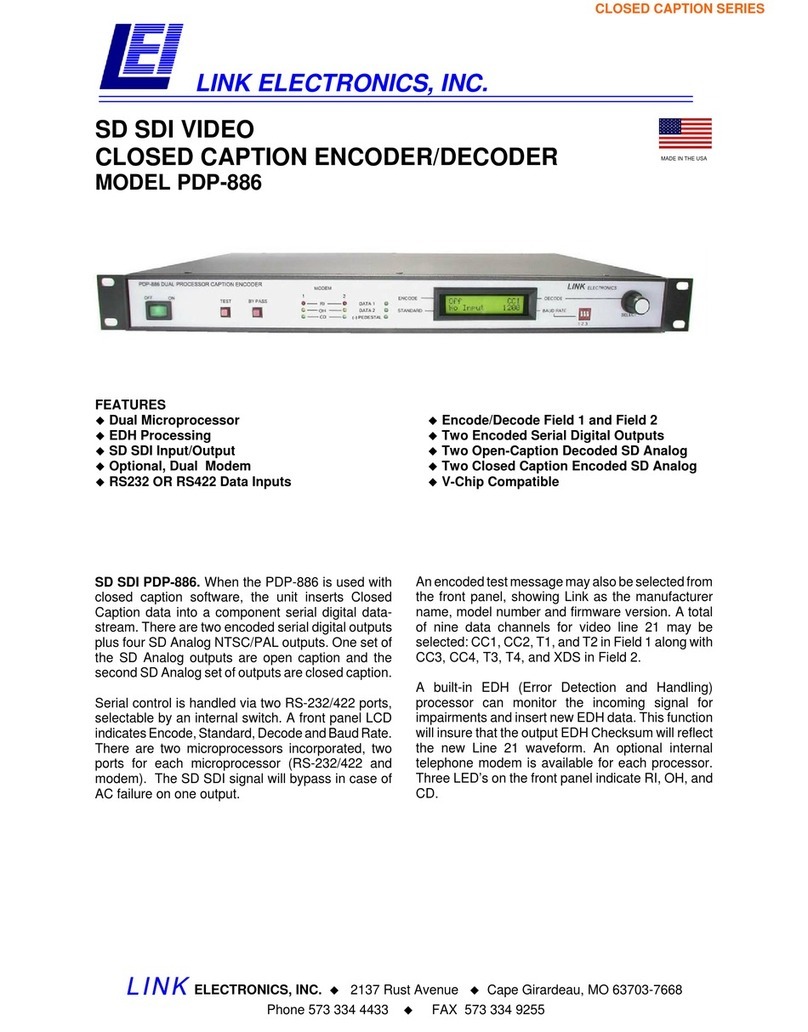 Link electronics SD SDI Video Closed Caption Encoder/Decoder... Manual de usuario