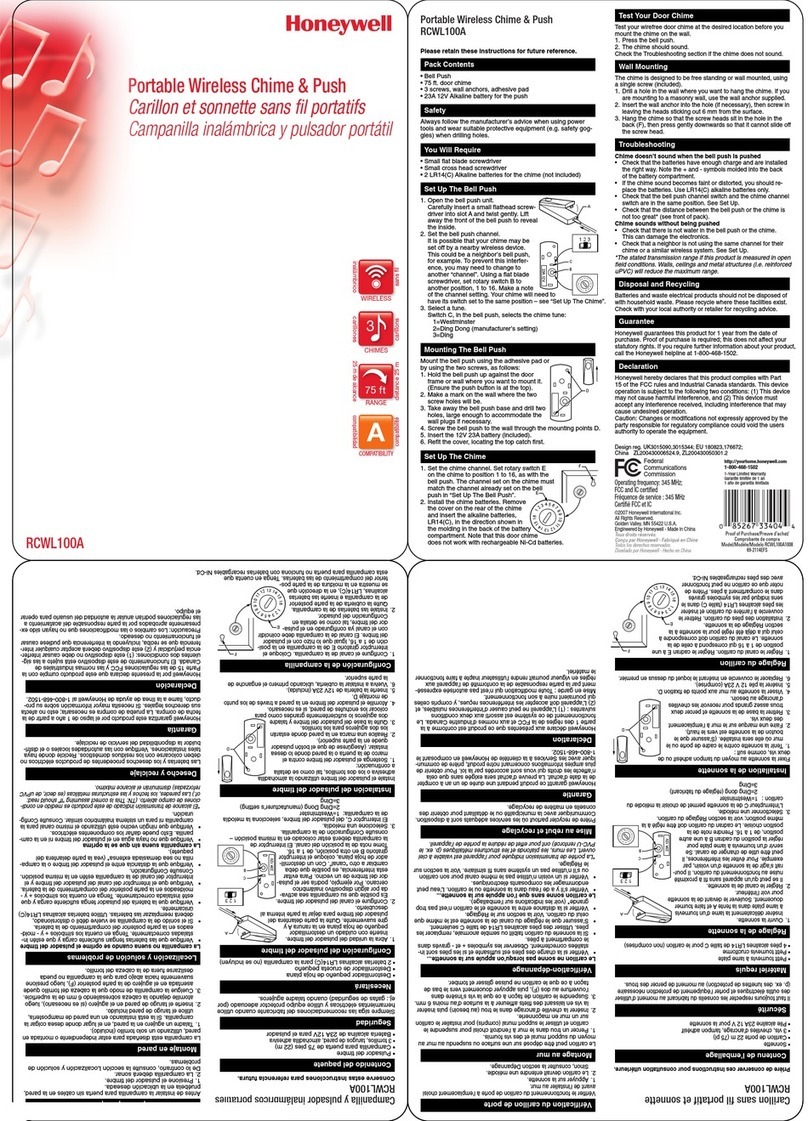 Honeywell RCWL100A Manual de usuario Honeywell RCWL100A Manual de usuario