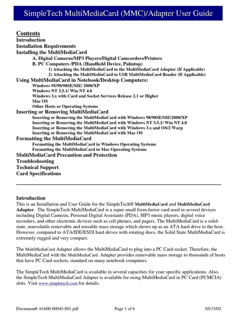 SimpleTech Digital Camera Memory Card Manual de usuario SimpleTech Digital Camera Memory Card Manual de usuario