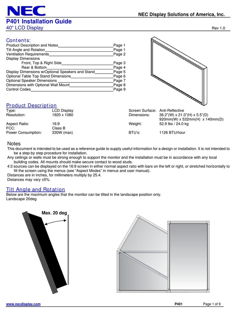 NEC P401 - MultiSync - 40" LCD Flat Panel... Manual de usuario