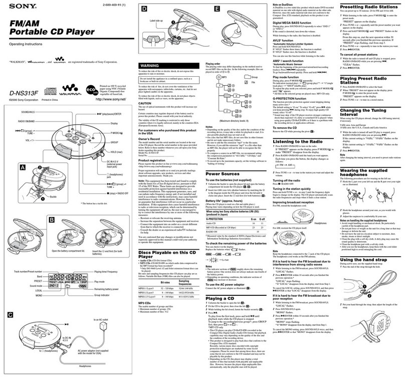 Sony DNS313F - S2 Sports CD Walkman Manual de usuario