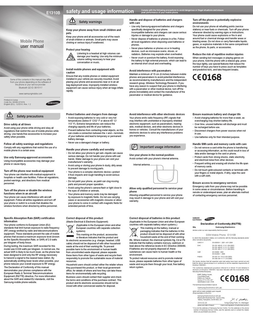 Samsung GT-E1310B Manual de usuario Samsung GT-E1310B Manual de usuario