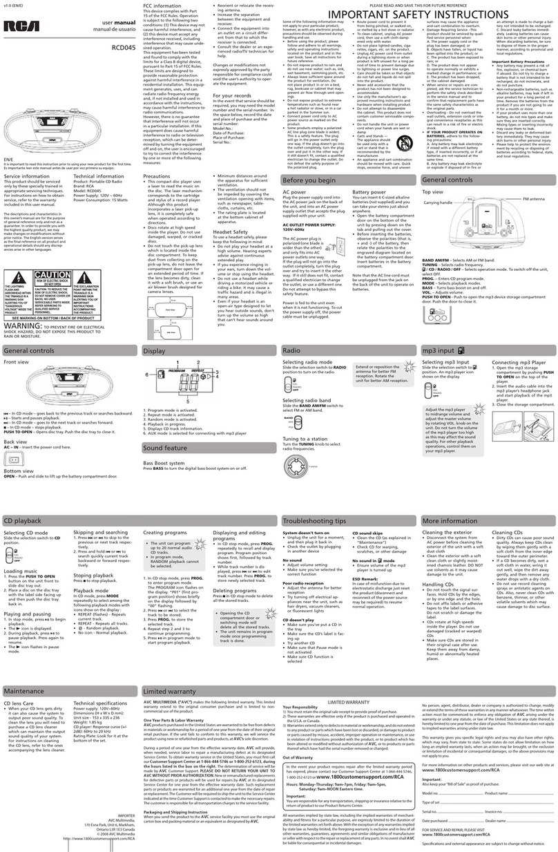 RCA RCD045 Manual de usuario