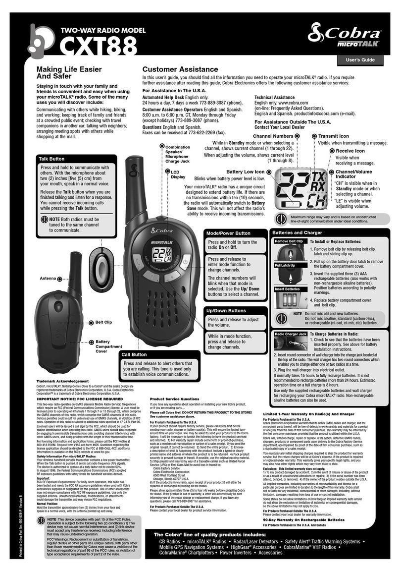 Cobra microTALK CXT88 Manual de usuario