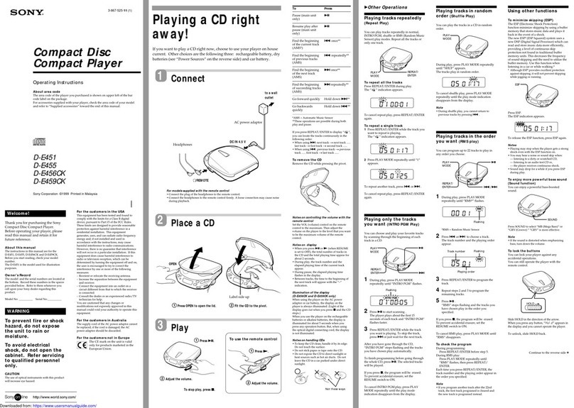 Sony D-E455 - Compact Disc Player Manual de usuario