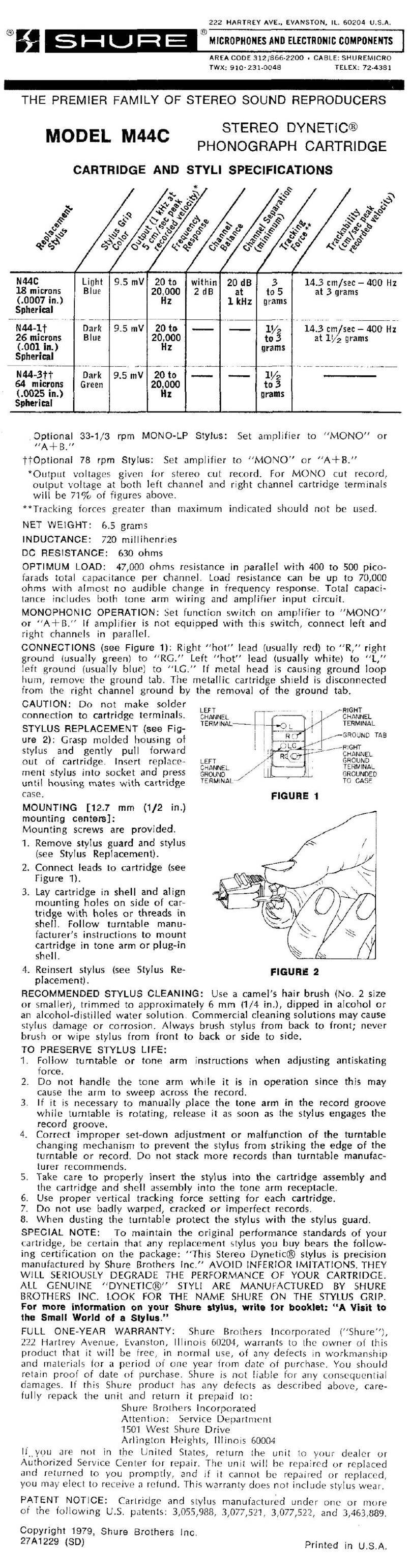 Shure M44C Manual de usuario Shure M44C Manual de usuario