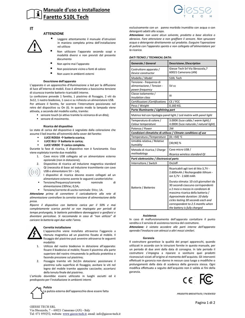 GIESSE S10L Especificaciones técnicas GIESSE S10L Especificaciones técnicas