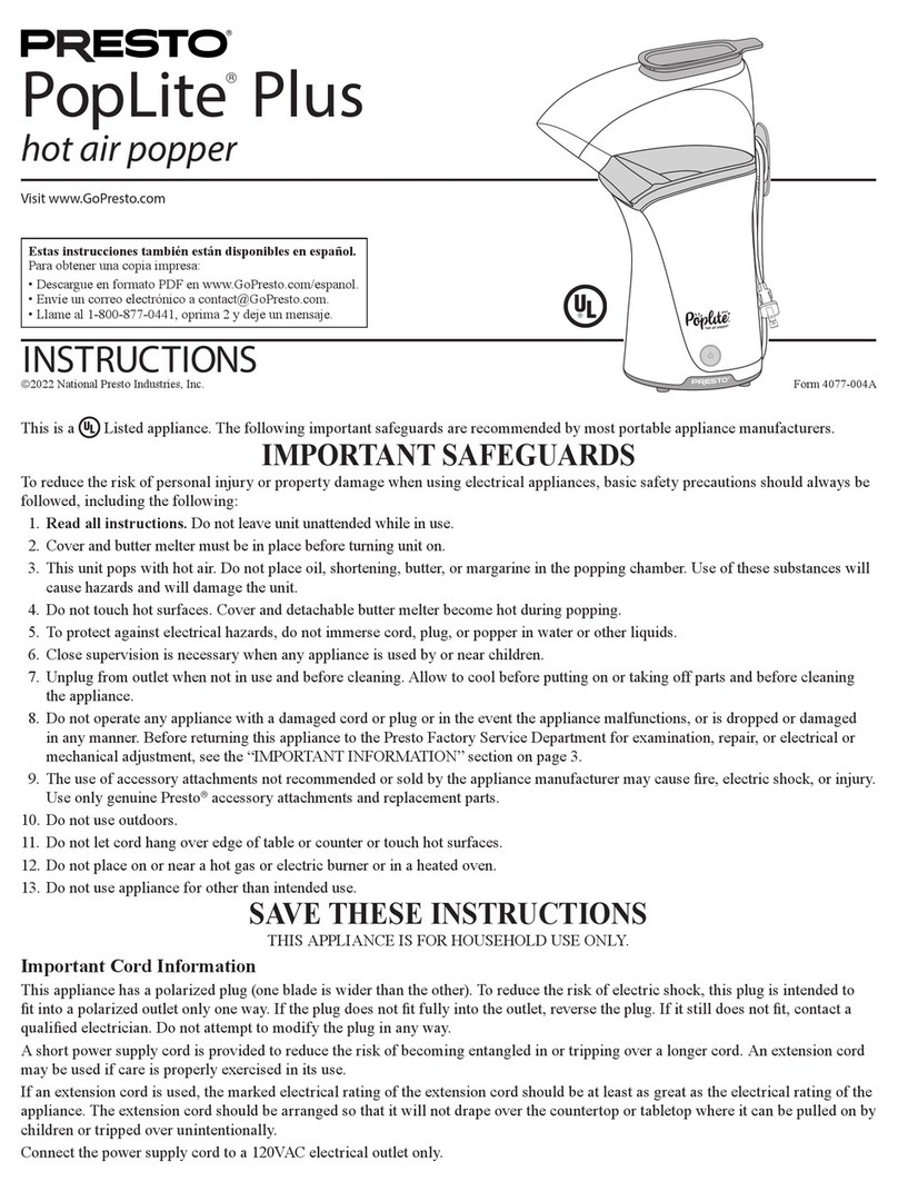 Presto PopLite Plus Manual de usuario