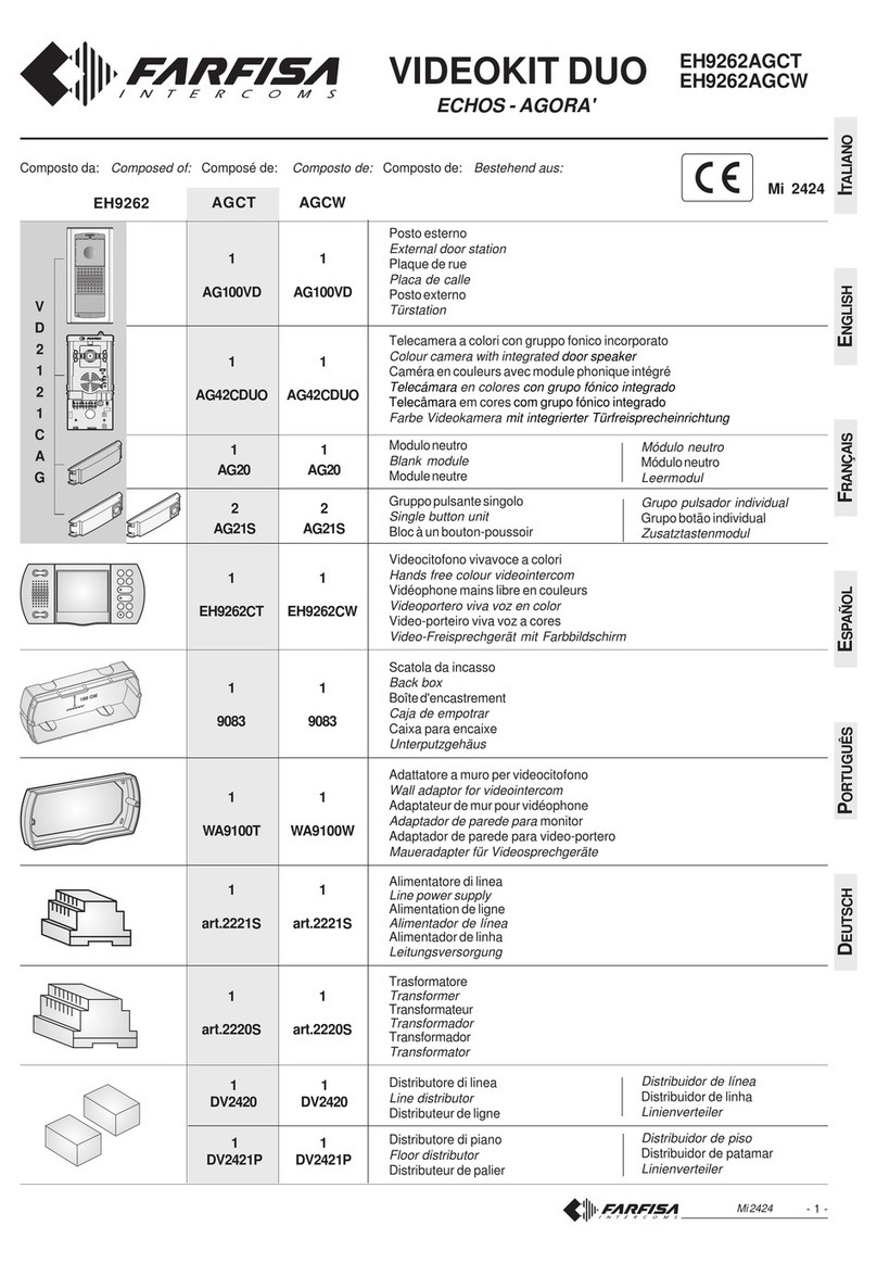 FARFISA INTERCOMS ECHOS EH9262AGCT Manual de usuario FARFISA INTERCOMS ECHOS EH9262AGCT Manual de usuario